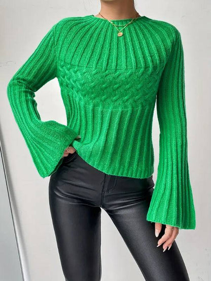 Damen Pullover Mode Pullover Rundhals Ausgestellte Ärmel Top