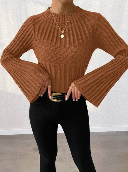 Damen Pullover Mode Pullover Rundhals Ausgestellte Ärmel Top