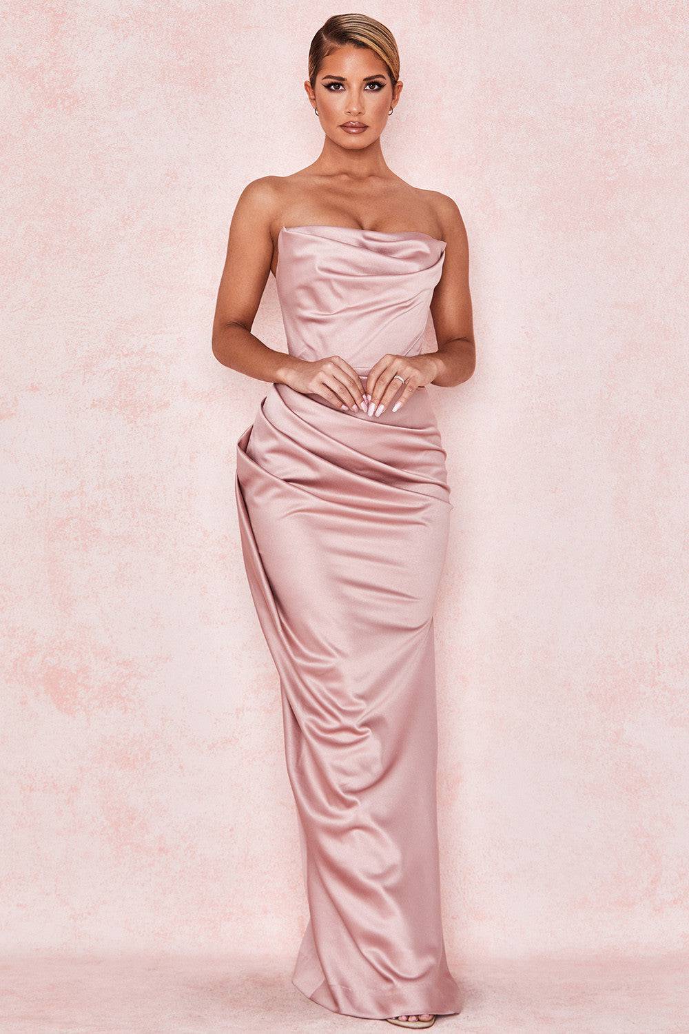 Knielanges Kleid mit Schlitz und Satin-Tube-Top