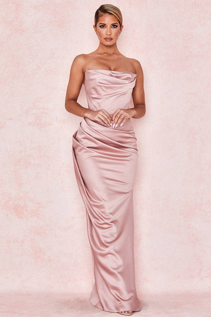 Knielanges Kleid mit Schlitz und Satin-Tube-Top