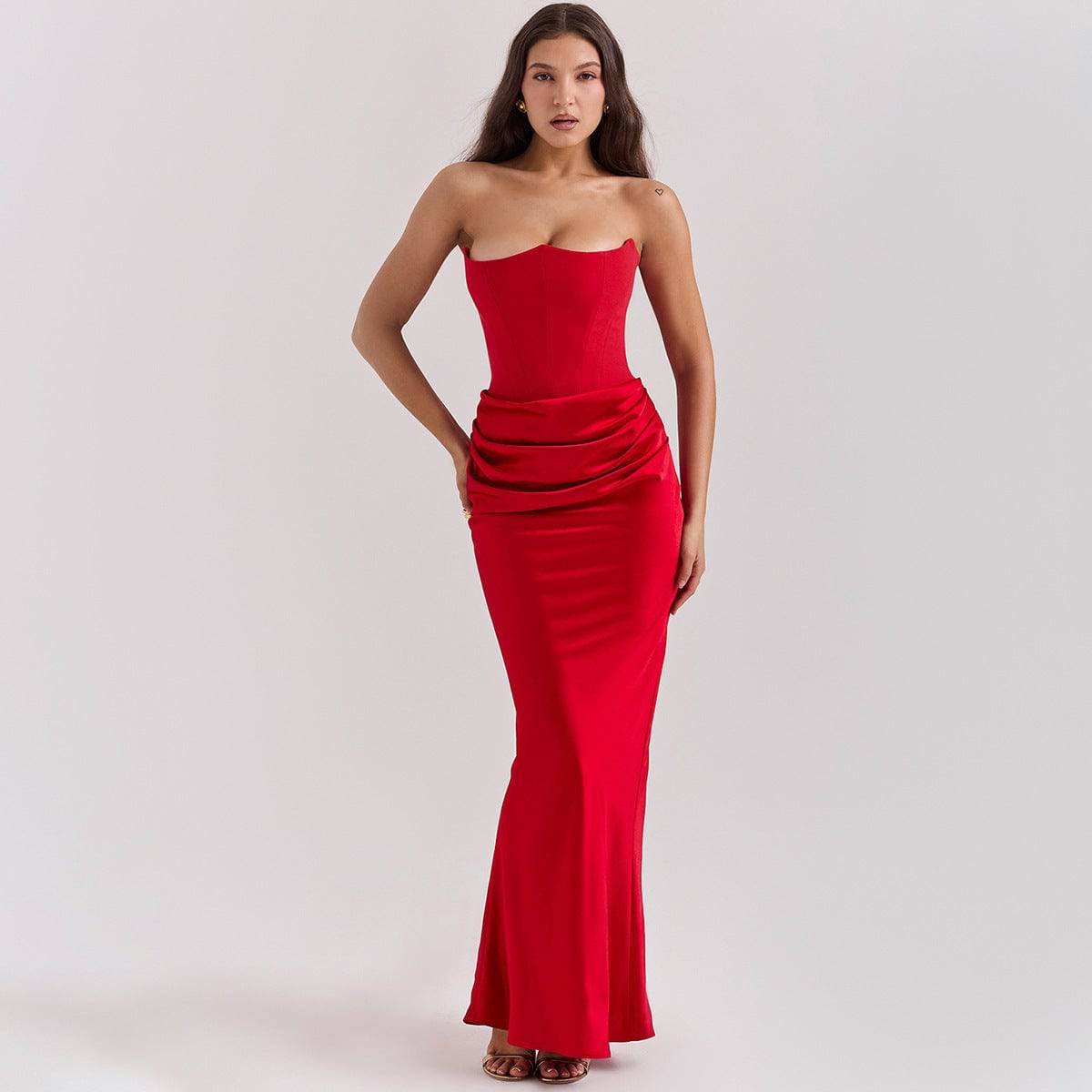 Bandeau-Kleid im Slim-Fit mit Fischgrätenmuster und rückenfreiem Schnitt