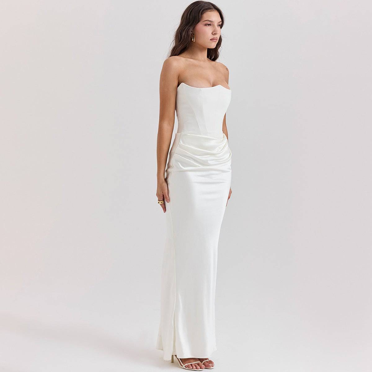Bandeau-Kleid im Slim-Fit mit Fischgrätenmuster und rückenfreiem Schnitt