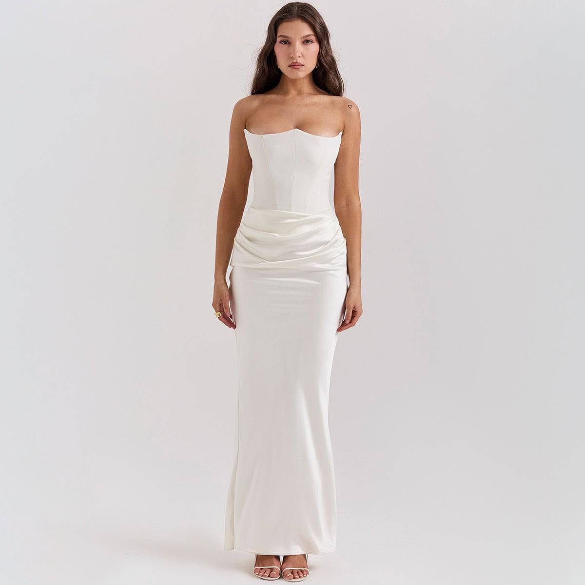 Bandeau-Kleid im Slim-Fit mit Fischgrätenmuster und rückenfreiem Schnitt