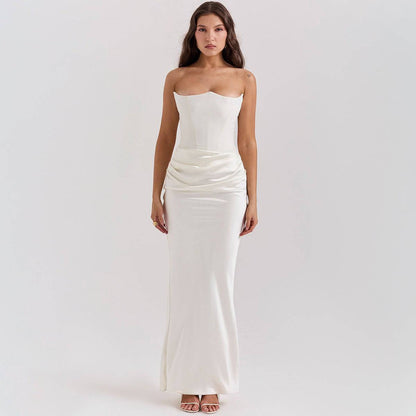 Bandeau-Kleid im Slim-Fit mit Fischgrätenmuster und rückenfreiem Schnitt