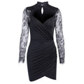 Lace Stitching V-neck Slim Slimming Hip Dress