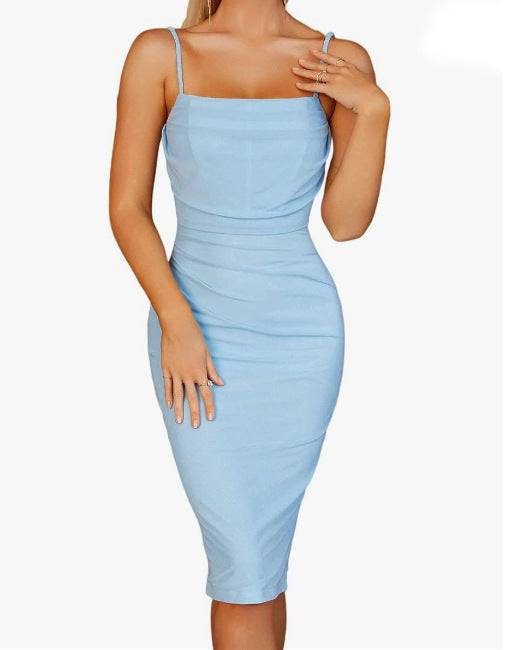 Rückenfreies Sling-Kleid aus Netzstoff mit Fischgrätenmuster und Plissee
