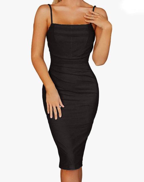Rückenfreies Sling-Kleid aus Netzstoff mit Fischgrätenmuster und Plissee