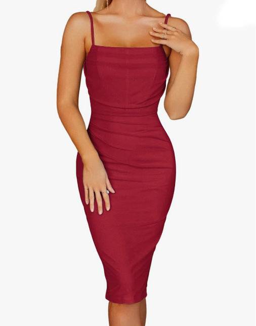 Rückenfreies Sling-Kleid aus Netzstoff mit Fischgrätenmuster und Plissee