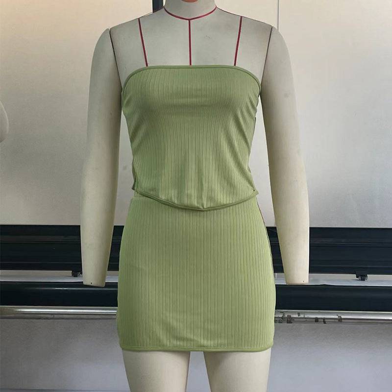 Zweiteilige Outfits Crop Tops Bodycon Rock Sets Minikleid