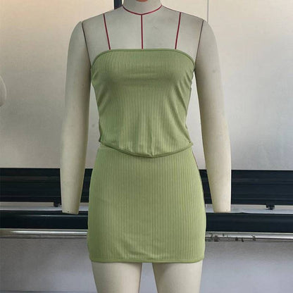 Zweiteilige Outfits Crop Tops Bodycon Rock Sets Minikleid