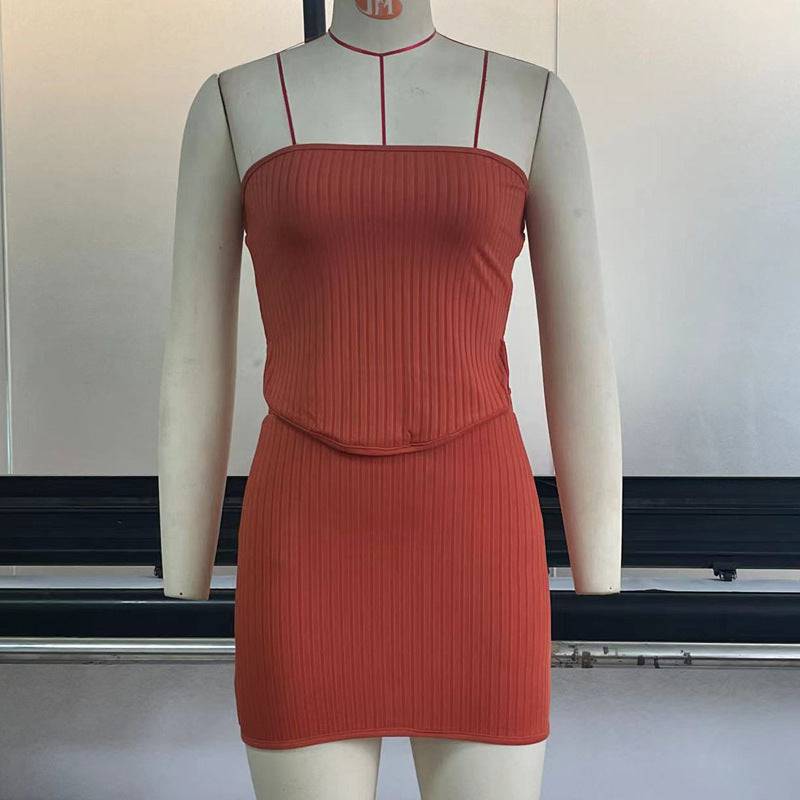 Zweiteilige Outfits Crop Tops Bodycon Rock Sets Minikleid