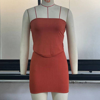 Zweiteilige Outfits Crop Tops Bodycon Rock Sets Minikleid