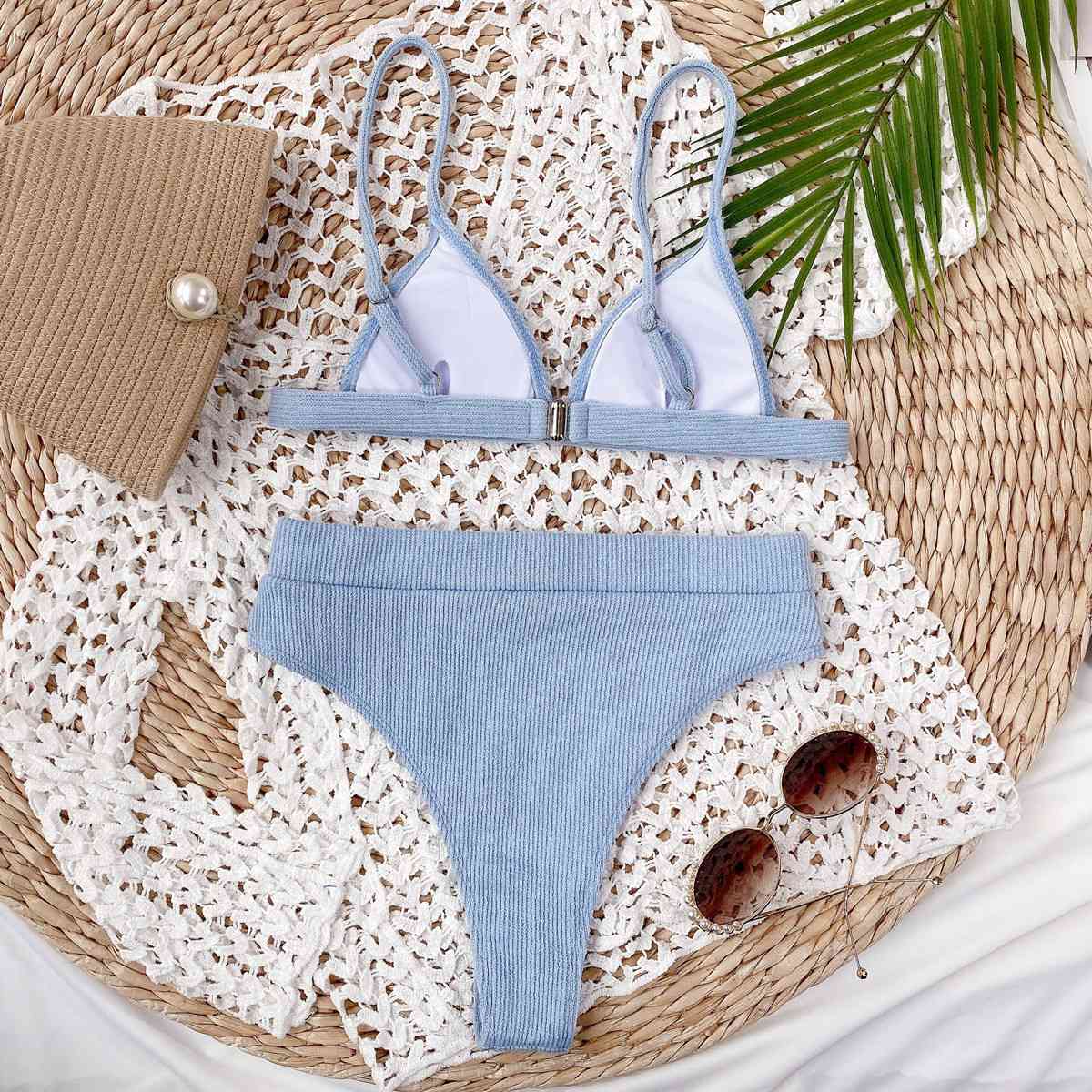Spaghetti Strap Ribbed Bikini Set - Siennasass