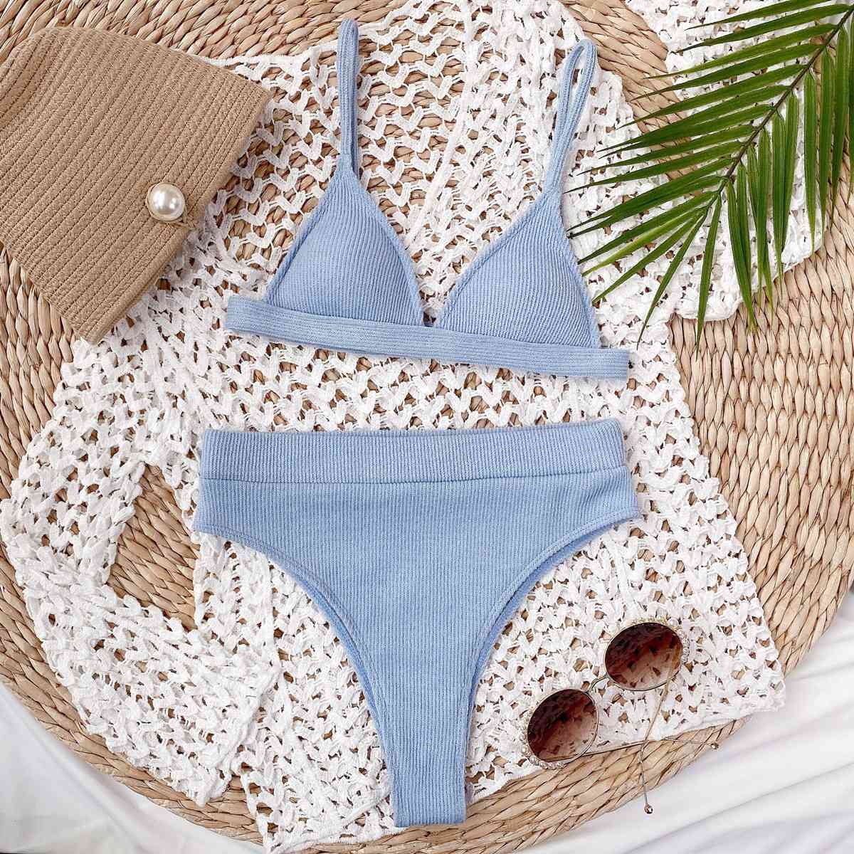 Spaghetti Strap Ribbed Bikini Set - Siennasass