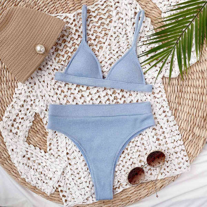Spaghetti Strap Ribbed Bikini Set - Siennasass