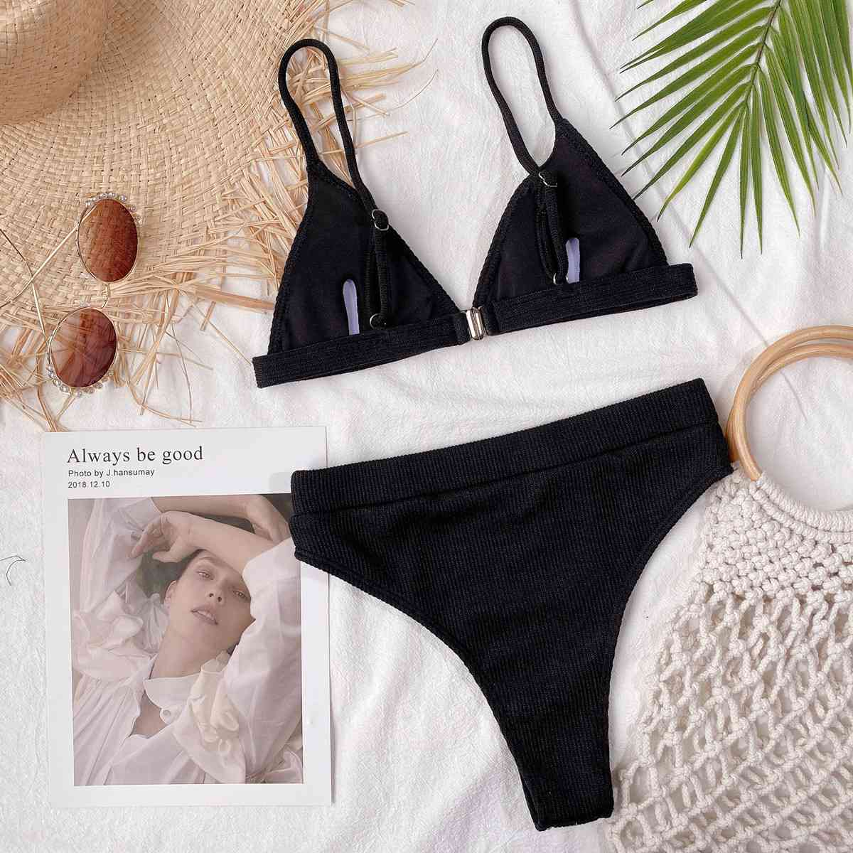 Spaghetti Strap Ribbed Bikini Set - Siennasass