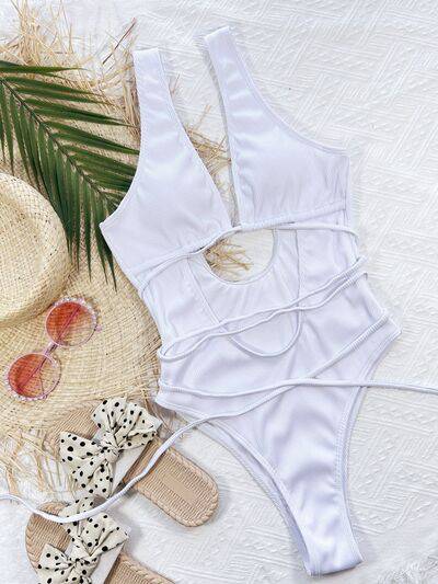 Ribbed Lace Up One-Piece Swimsuit - Siennasass