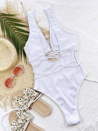 Ribbed Lace Up One-Piece Swimsuit - Siennasass