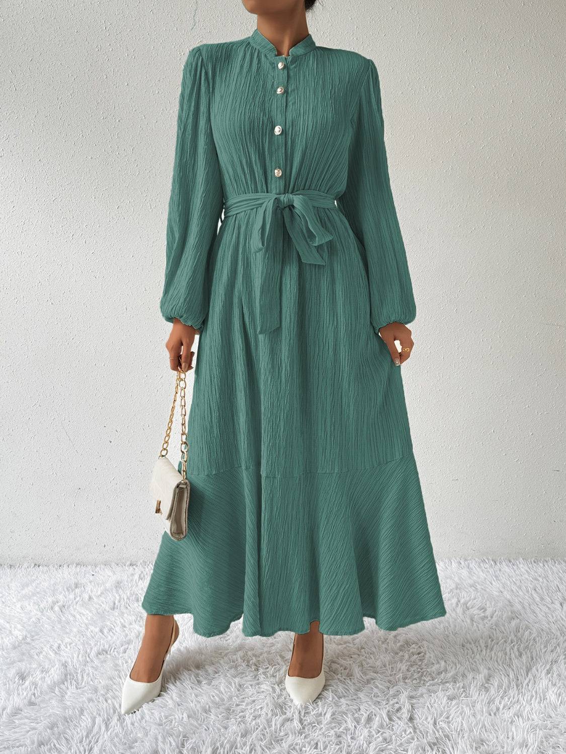 Tie Waist Long Sleeve Dress - Siennasass