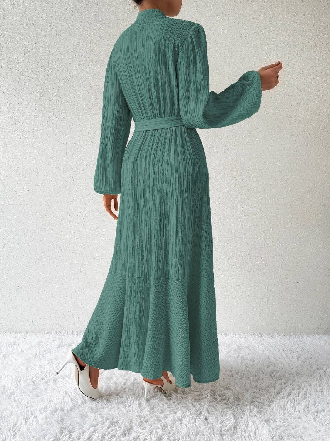 Tie Waist Long Sleeve Dress - Siennasass