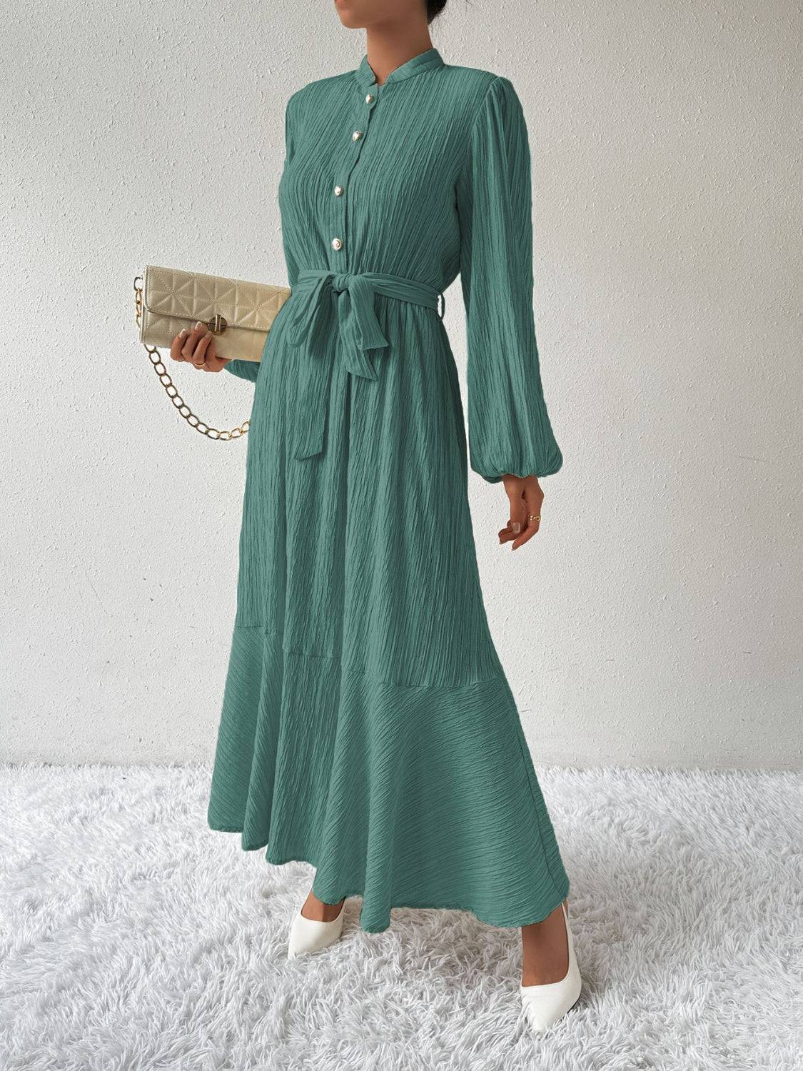 Tie Waist Long Sleeve Dress - Siennasass