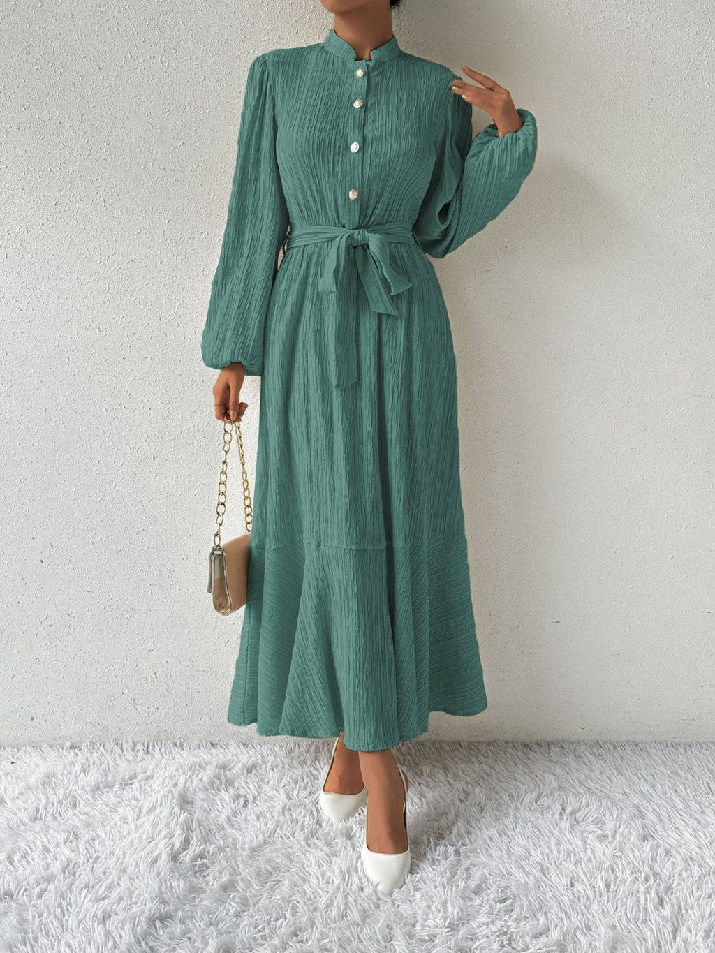 Tie Waist Long Sleeve Dress - Siennasass