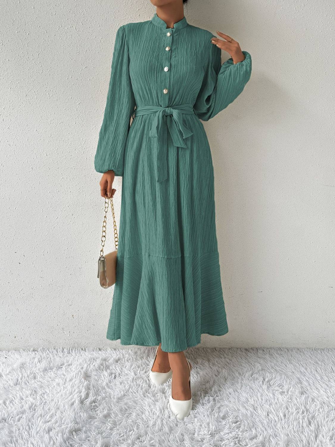 Tie Waist Long Sleeve Dress - Siennasass
