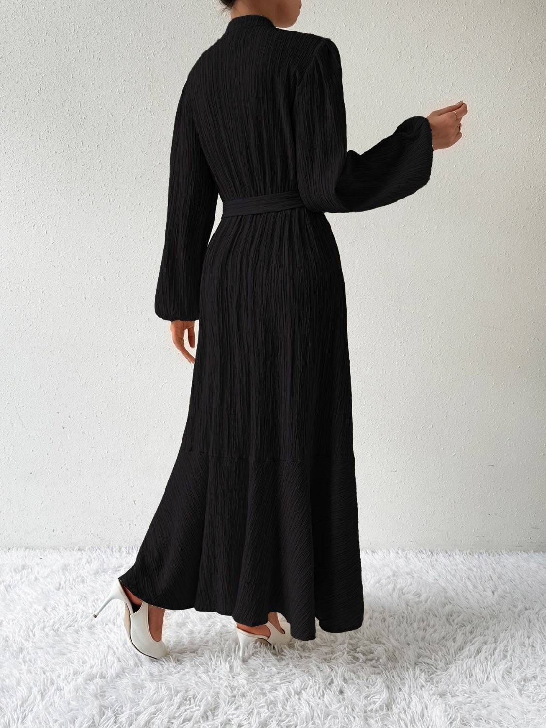 Tie Waist Long Sleeve Dress - Siennasass