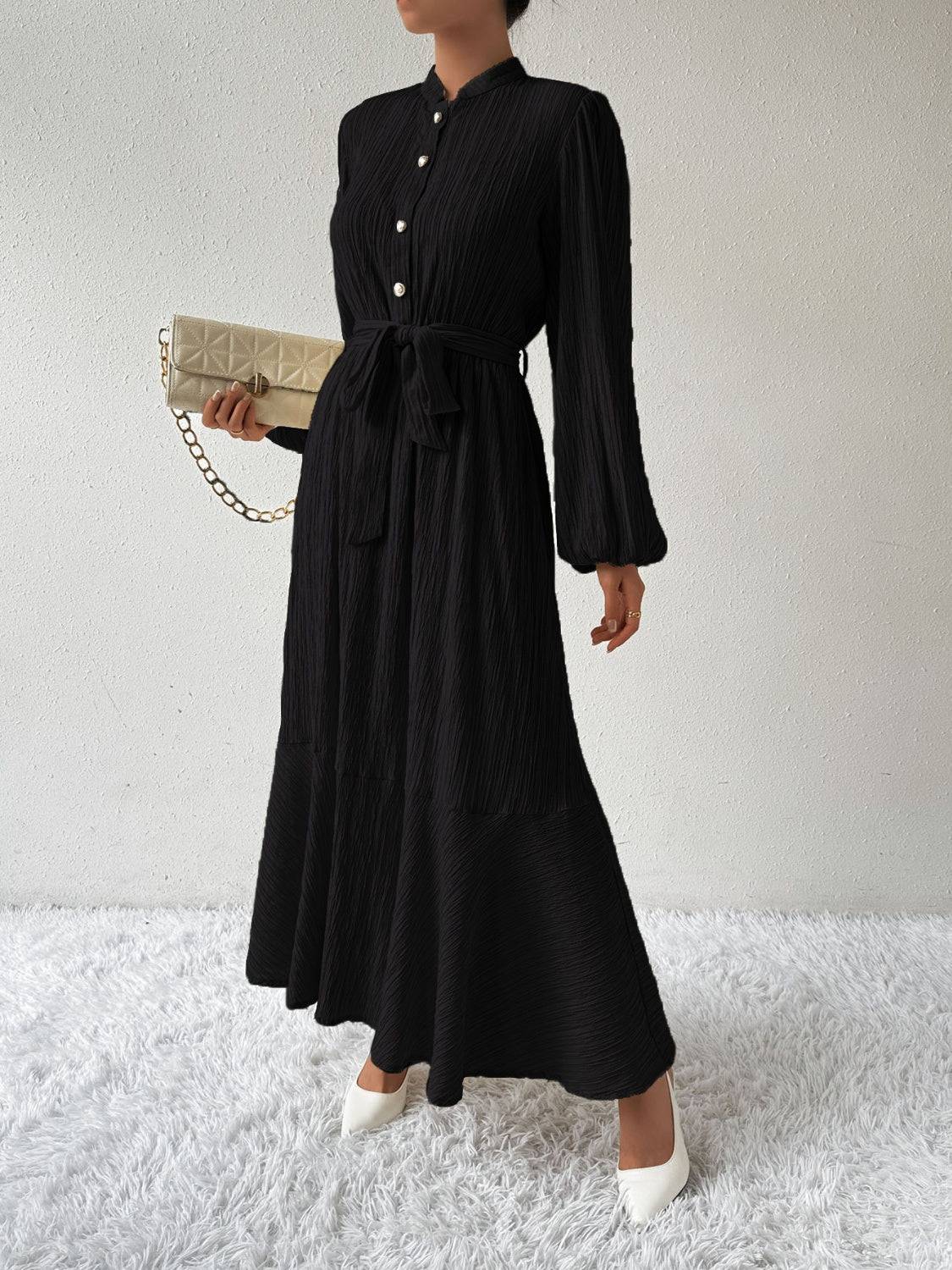 Tie Waist Long Sleeve Dress - Siennasass