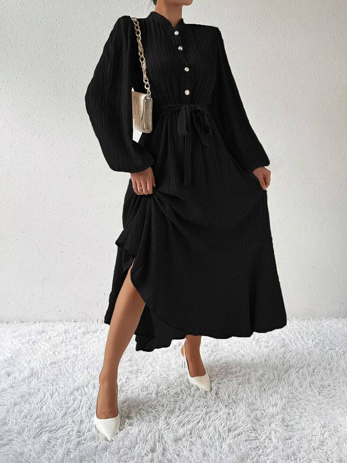 Tie Waist Long Sleeve Dress - Siennasass