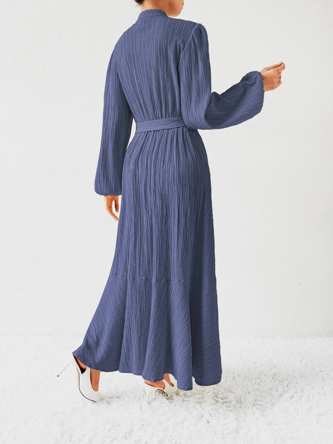 Tie Waist Long Sleeve Dress - Siennasass
