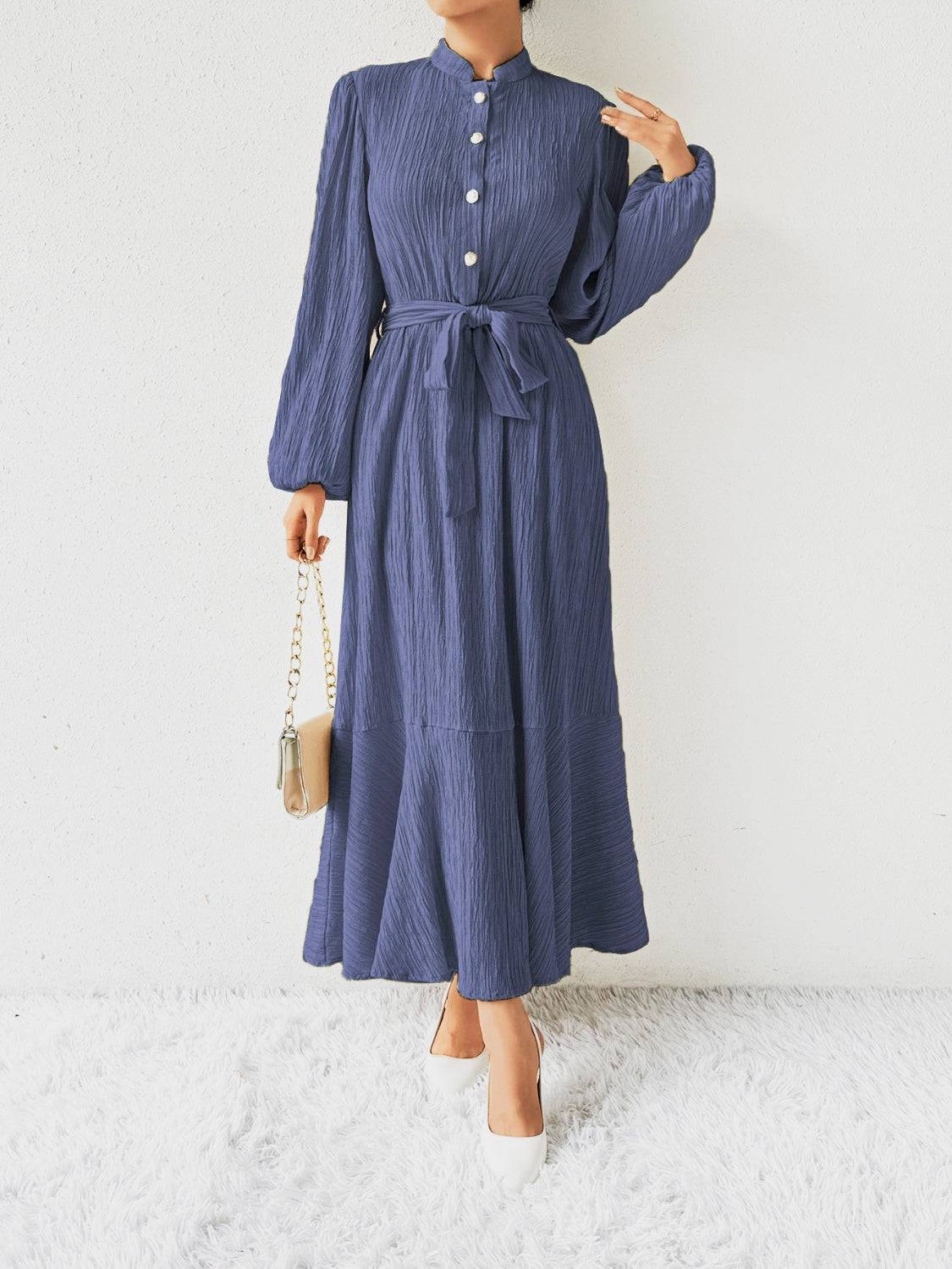 Tie Waist Long Sleeve Dress - Siennasass