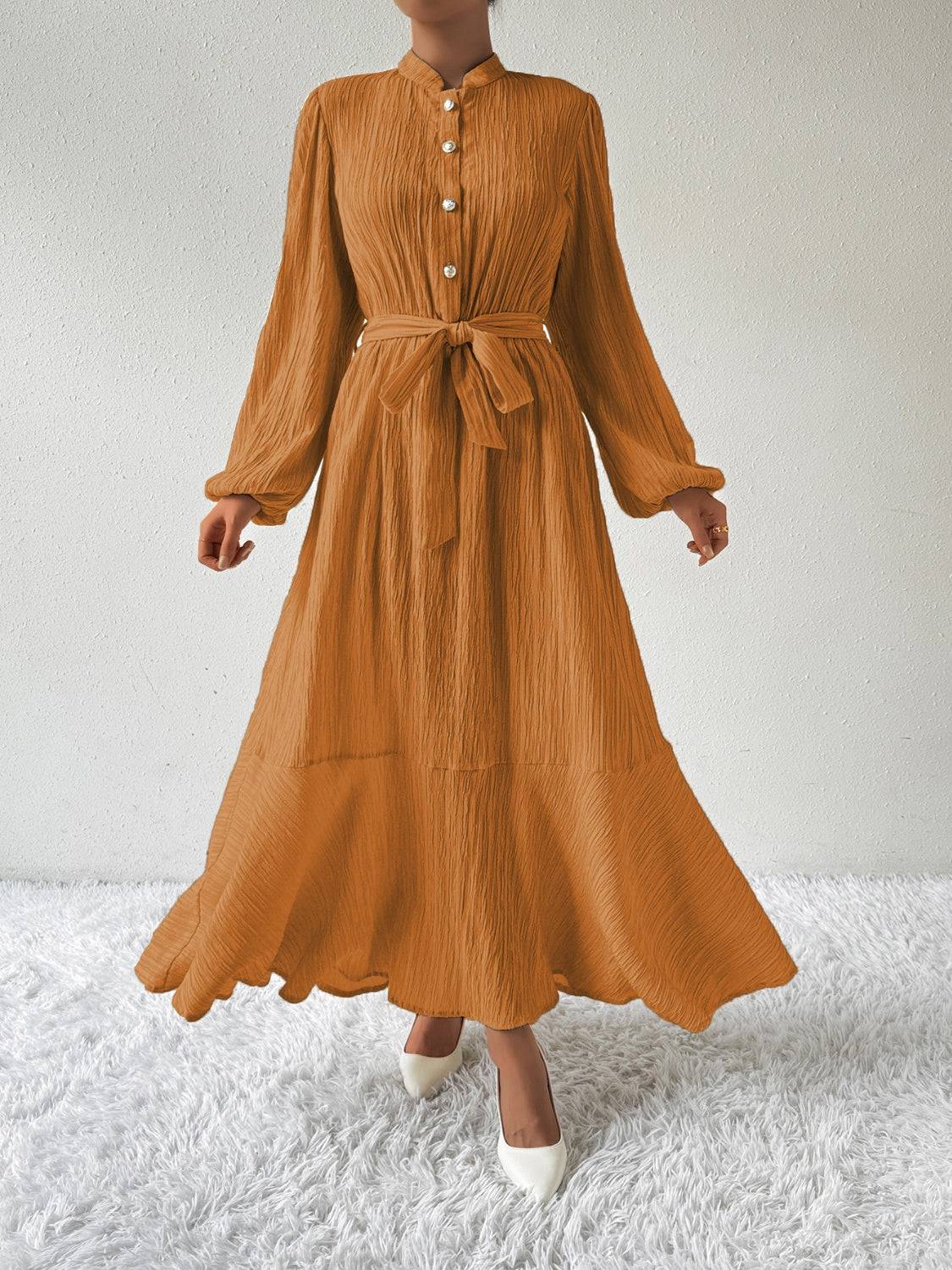 Tie Waist Long Sleeve Dress - Siennasass