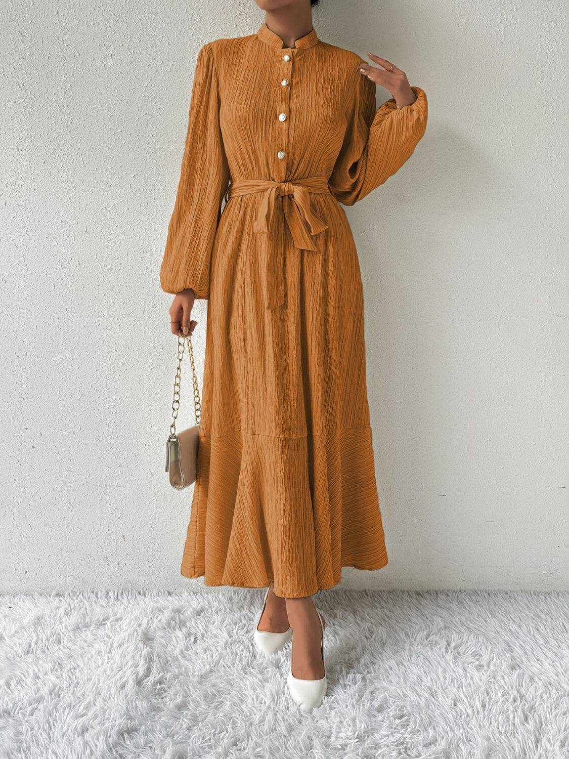Tie Waist Long Sleeve Dress - Siennasass