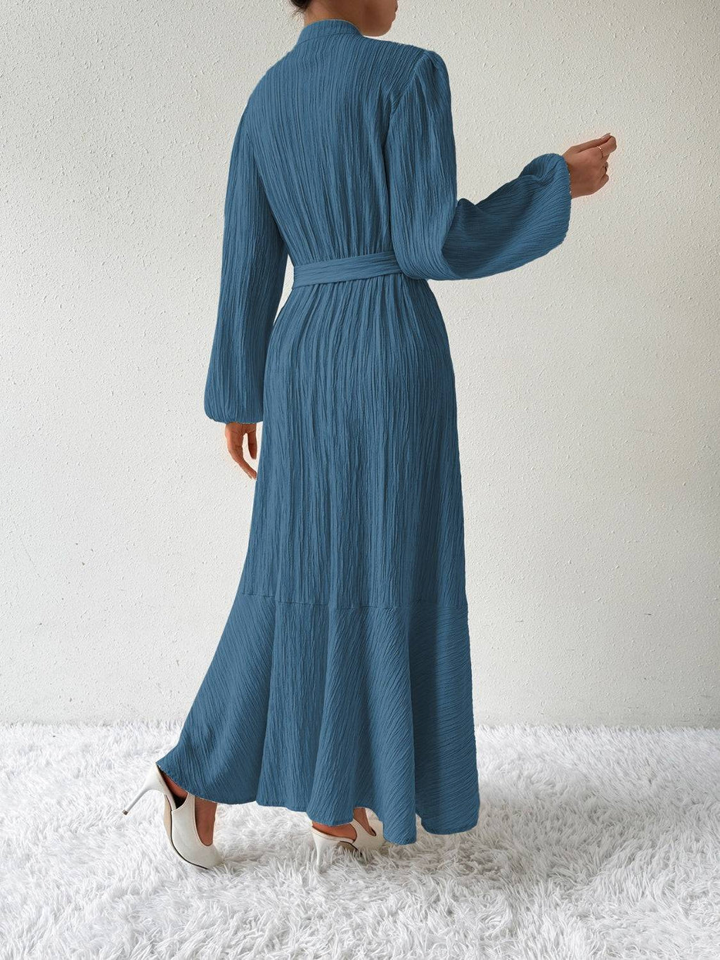 Tie Waist Long Sleeve Dress - Siennasass