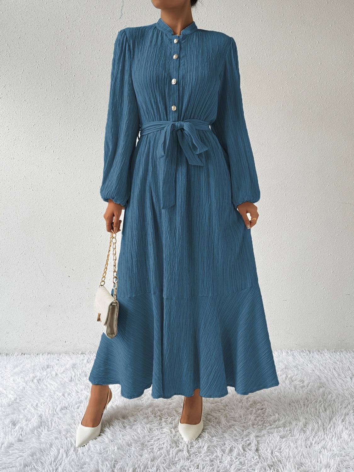 Tie Waist Long Sleeve Dress - Siennasass