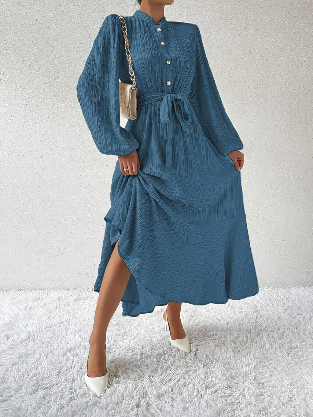 Tie Waist Long Sleeve Dress - Siennasass
