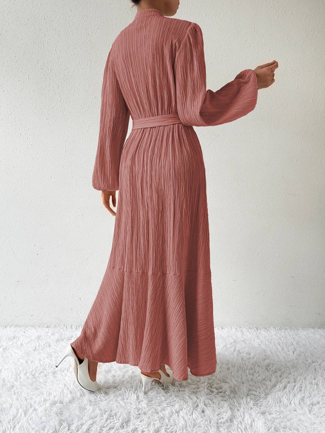 Tie Waist Long Sleeve Dress - Siennasass
