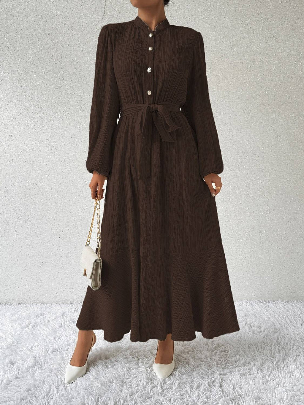 Tie Waist Long Sleeve Dress - Siennasass