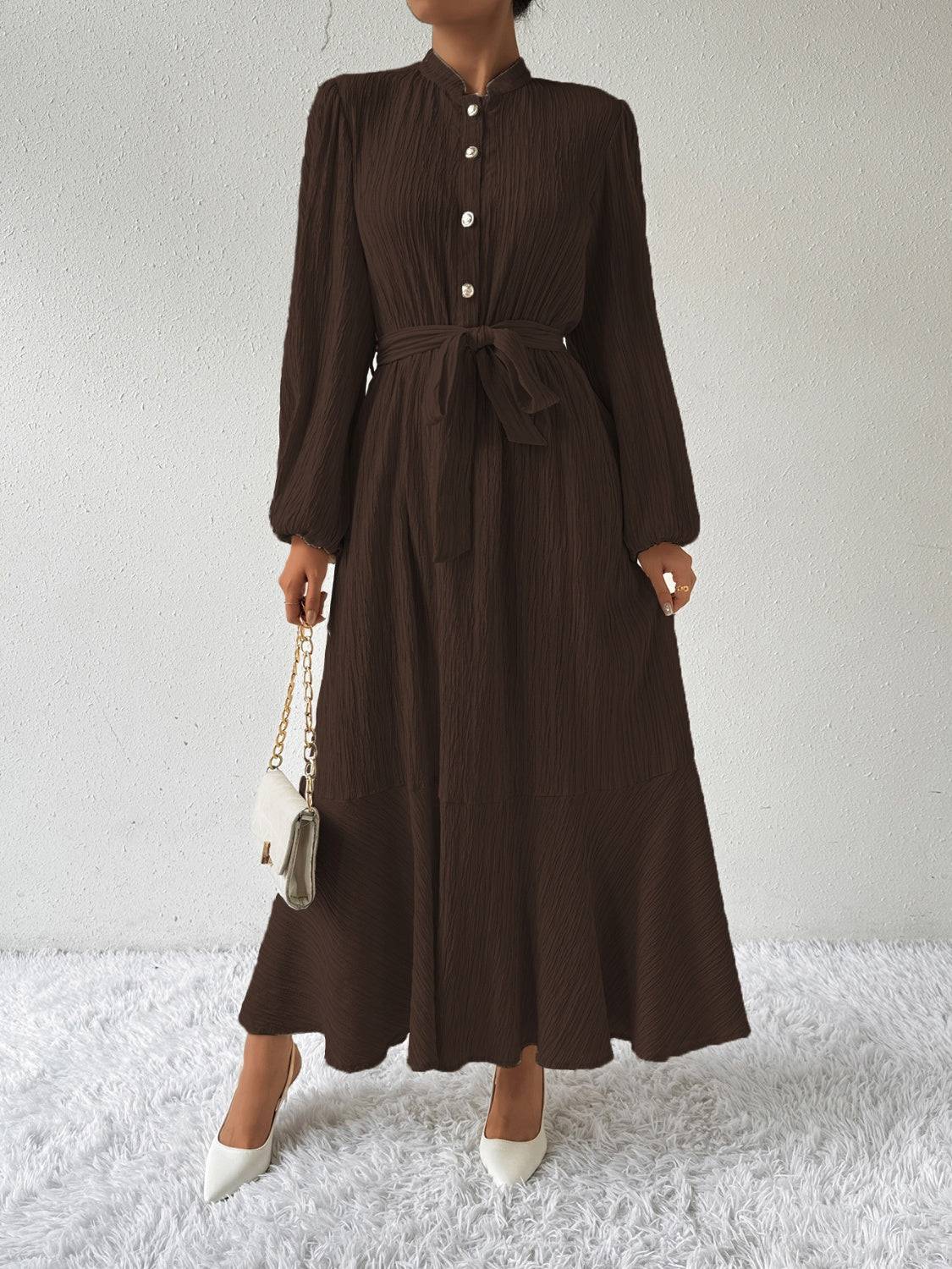 Tie Waist Long Sleeve Dress - Siennasass