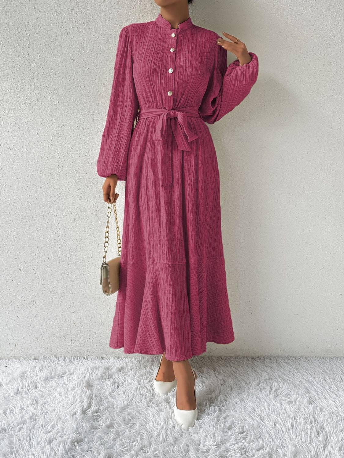 Tie Waist Long Sleeve Dress - Siennasass