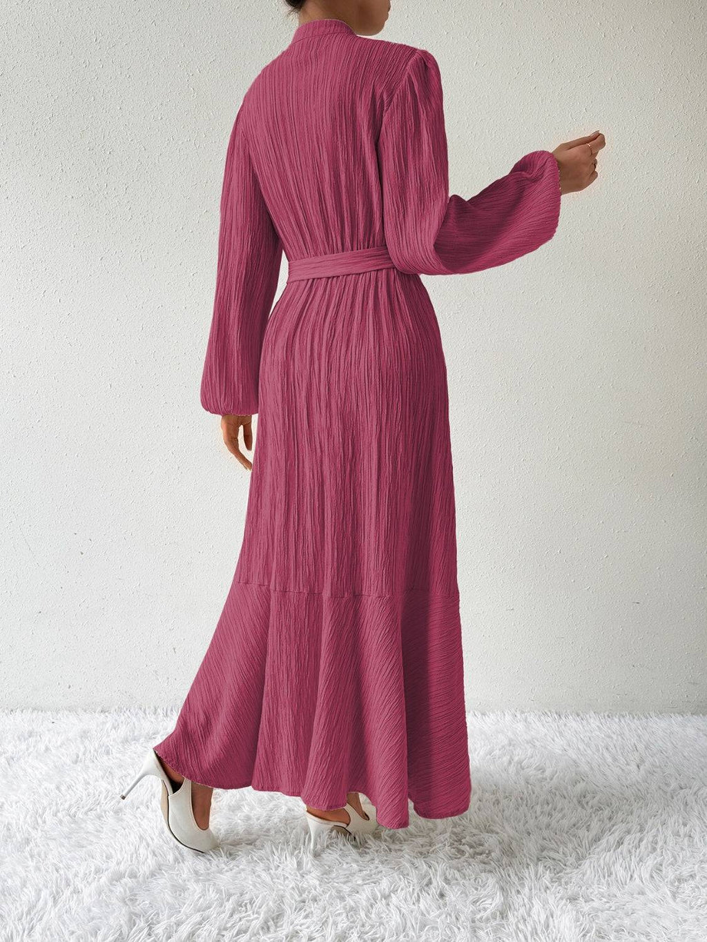 Tie Waist Long Sleeve Dress - Siennasass