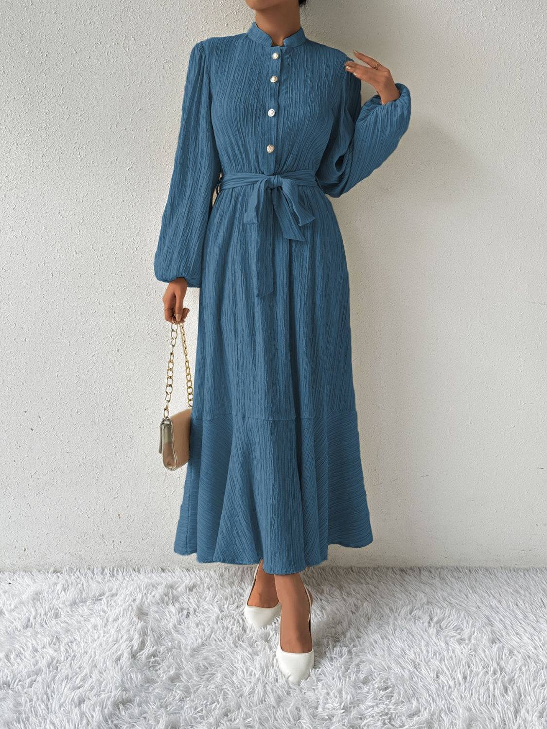 Tie Waist Long Sleeve Dress - Siennasass