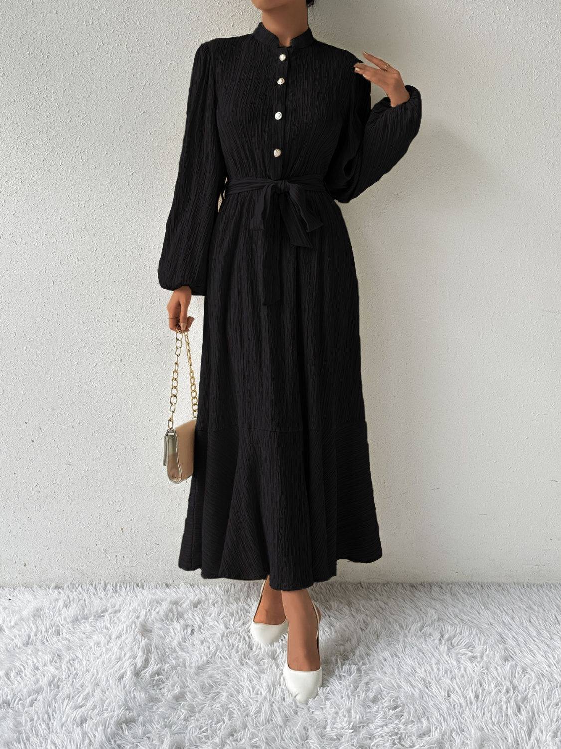 Tie Waist Long Sleeve Dress - Siennasass