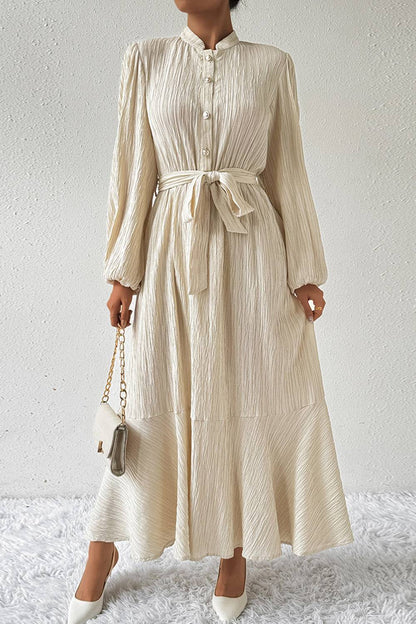 Tied Button Up Balloon Sleeve Dress - Siennasass