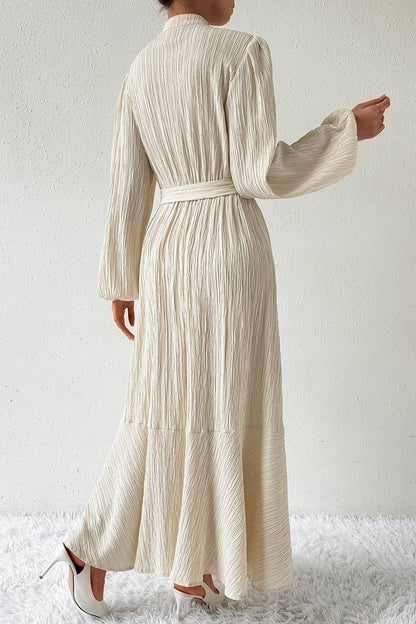 Tied Button Up Balloon Sleeve Dress - Siennasass