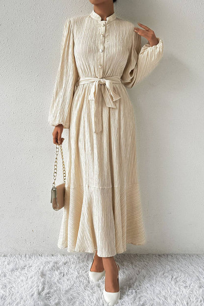 Tied Button Up Balloon Sleeve Dress - Siennasass