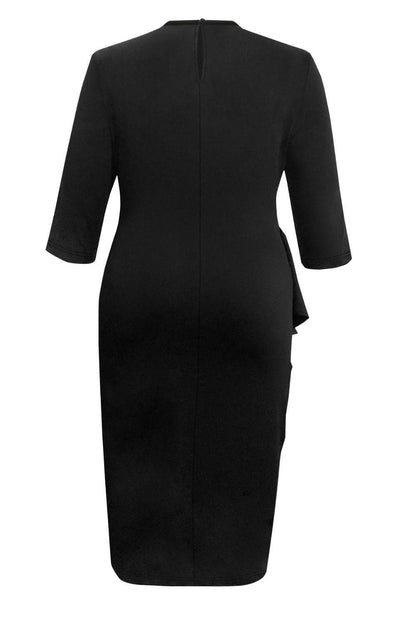 Plus Size Kleid mit Rüschenbesatz, Rundhalsausschnitt und langen Ärmeln