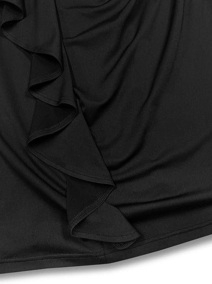 Plus Size Kleid mit Rüschenbesatz, Rundhalsausschnitt und langen Ärmeln
