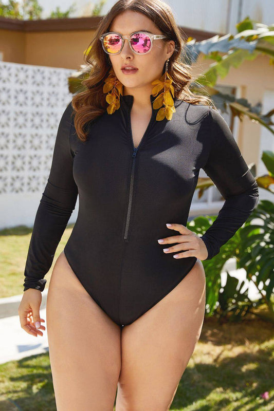 Zip Up Long Sleeve One-Piece Swimsuit - Siennasass